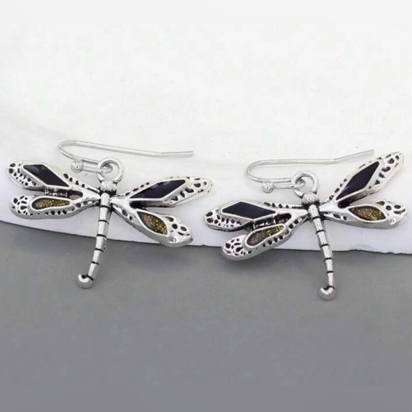 “Dragonfly” Firefly Silver Black & Green Iridescent Glitter Winged Insect Dangle - Picture 16 of 16